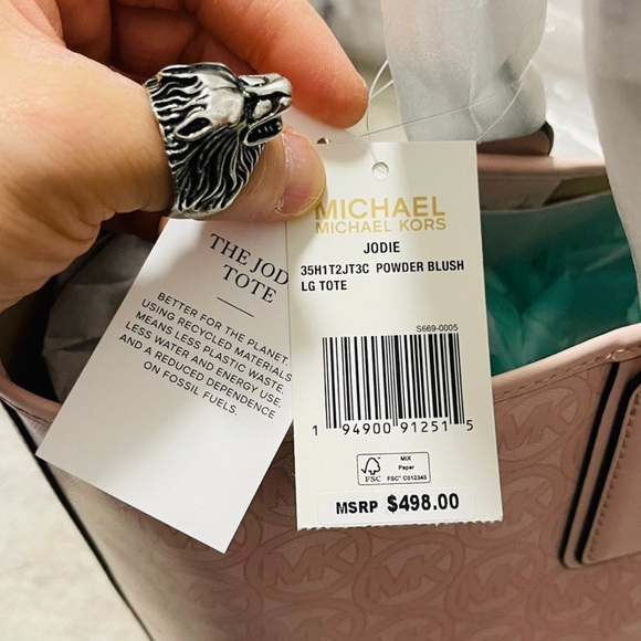 NWT Michael Kors Jodie Large Logo Jacquard Shopper Tote Bag In Powder Blush - Picture 5 of 12
